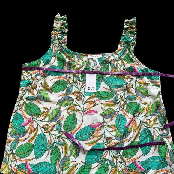 Rose + Olive Tank Top Womens 1X Multicolor Leaf Print Ruffle Strap Blouse NWT - Picture 9 of 16